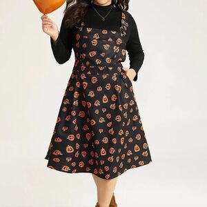 BloomChic Halloween Pocket Pumpkin Print Overall Cami Dress 14-16